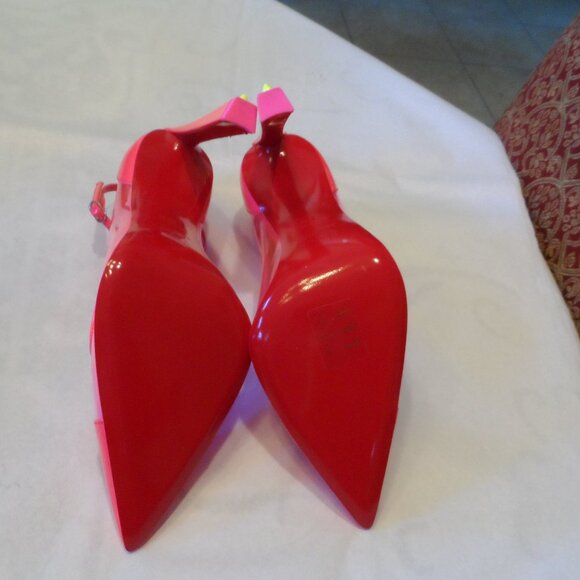 New Christian Louboutin Neon Pink PVC Studded Heel Mary Jane Pumps – IT 38.5B - Picture 14 of 16